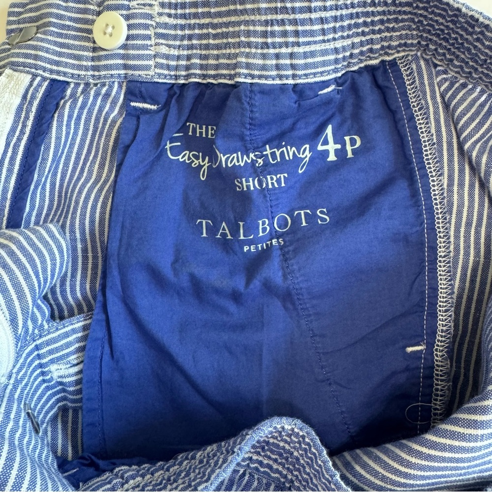 Talbots Easy Drawstring Shorts 4P Blue White Stripe Linen Cotton Summer - Picture 4 of 16